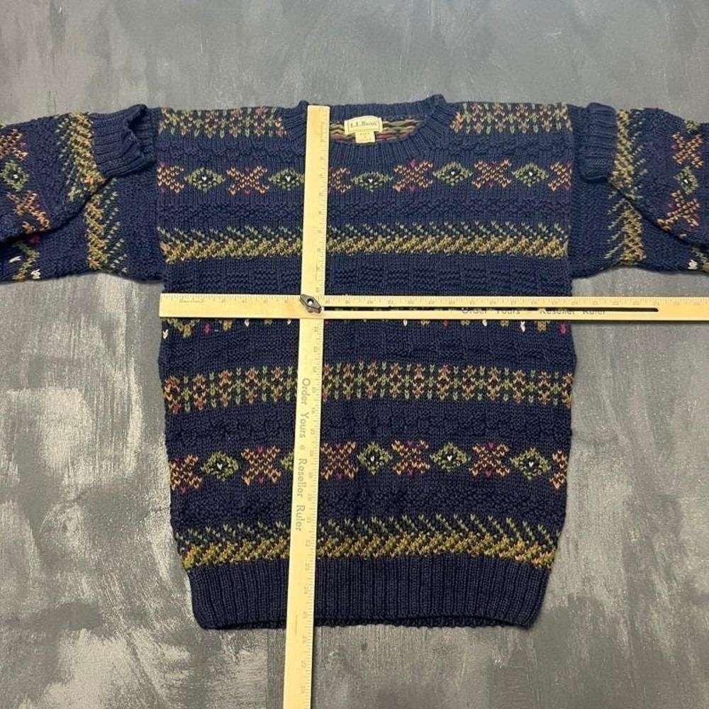 Vintage LL Bean Knit Sweater Small Blue 1990s Chunky Striped - Picture 3 of 6